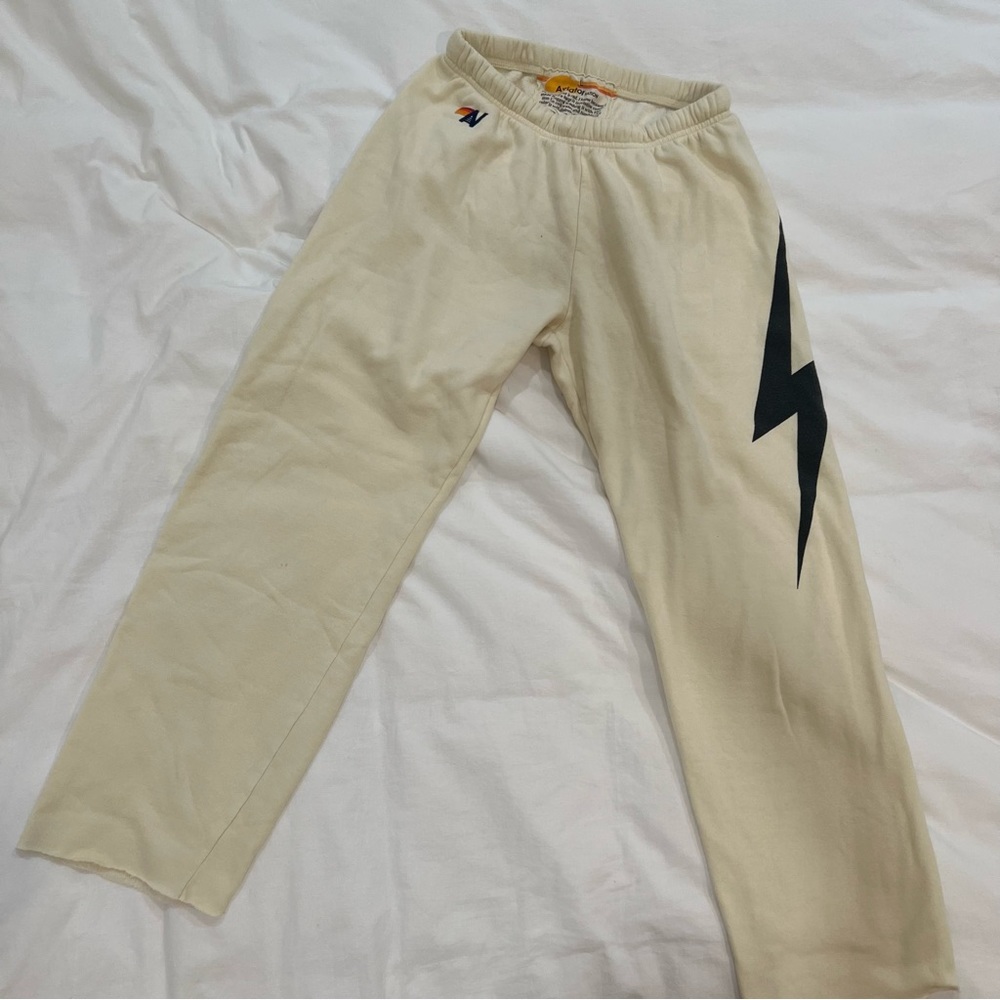 Aviator Nation Cream Sweatpants with Black Bolt